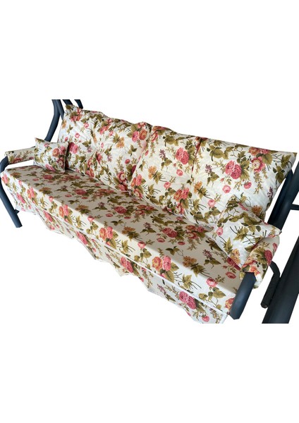 3 Kişilik Lüks Vip Salıncak Minderi Düğmeli-Süngerli Bahçe Minderi Ingiliz Gülü modelleri