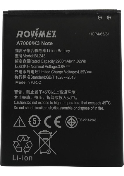 Lenovo A7000 (BL243) Rovimex Batarya Pil