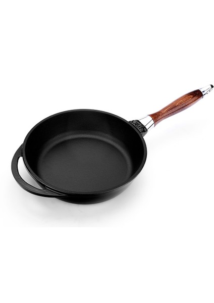 Döküm Kızartma Tavası Ahşap Kulplu ÇAP(Ø)24CM Siyah