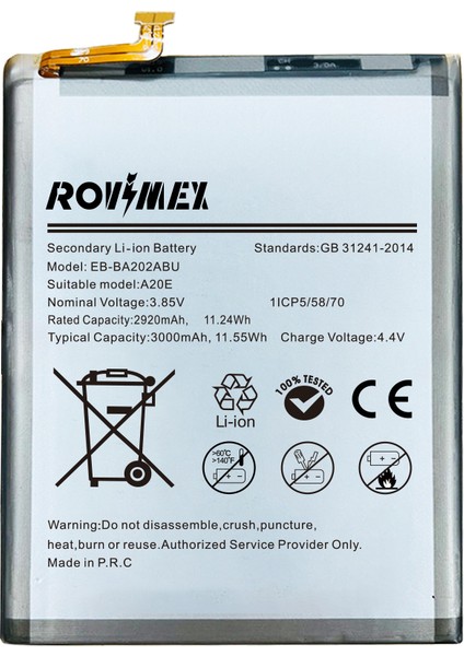 Samsung Galaxy A20E (SM-A202F/DS) Batarya Pil - 2920 mAh