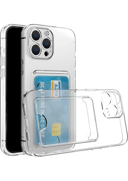 Case World Apple iPhone 13 Pro Kapak Kamera Korumalı Kartlıklı Şeffaf Silikon Kılıf