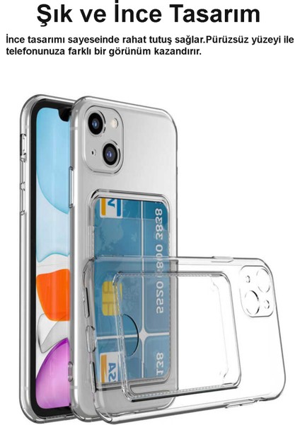 Apple iPhone 13 Kapak Kamera Korumalı Kartlıklı Şeffaf Silikon Kılıf fiyatları