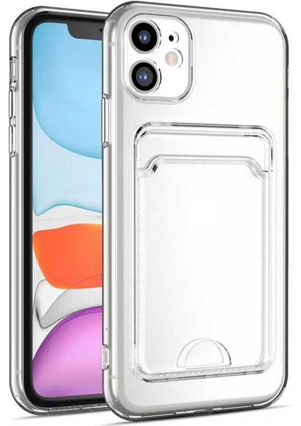 Case World Apple iPhone 11 Kapak Kamera Korumalı Kartlıklı Şeffaf Silikon Kılıf