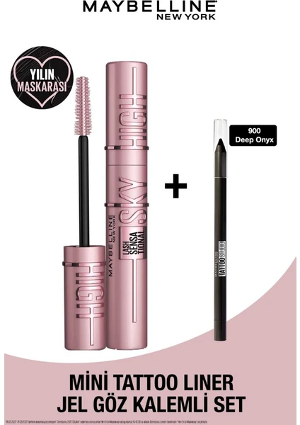 Maybelline New York Lash Sensational Sky High Maskara + Mini Tattoo Liner Jel Göz Kalemli Set