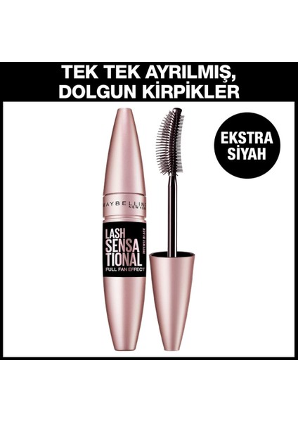 Maybelline New York Lash Sensational Yelpaze Etkili Intense Black Maskara + Mini Tattoo Liner Jel Göz Kalemli Set