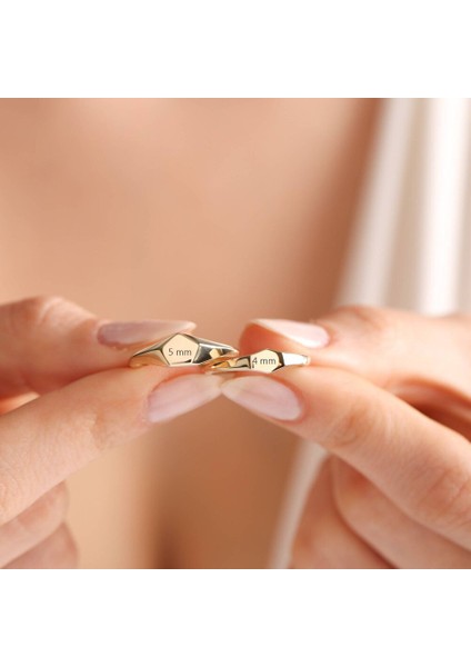 14K Altın Şövalye Yüzük (Kişiselleştir) Beşgen 0,6 cm indirimleri