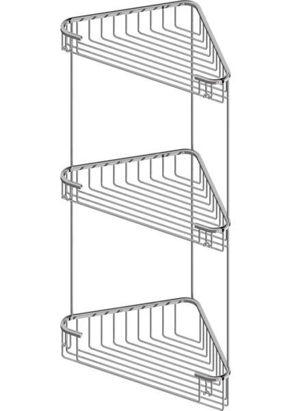 Starax Paslanmaz Üçlü Köşe Banyo Şampuanlık, Süngerlik Pirinç 18CM - Krom