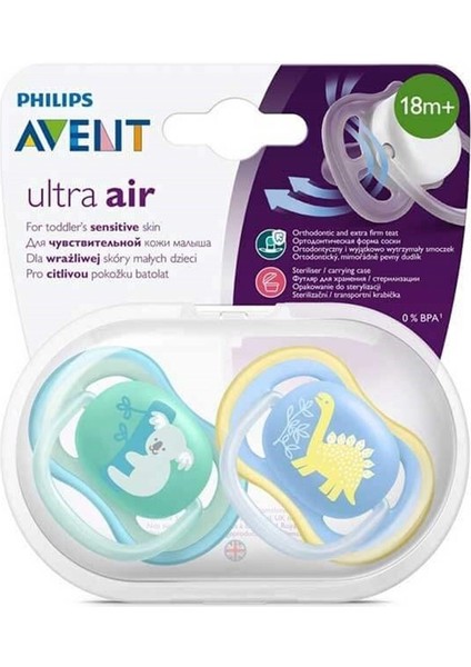 Philips Avent Ultra Air Karanlıkta Parlayan 2li Desenli Gece Emziği +18 Ay - Erkek