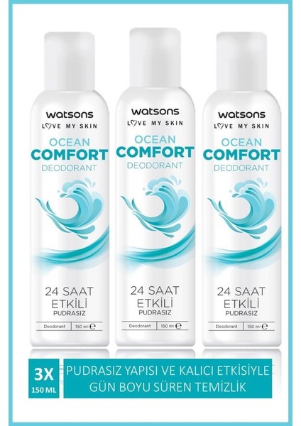 Ocean Comfort Deodorant Sprey Pudrasız 3x150ml fiyatları