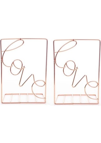 2 Adet Yaratıcı Metal Bookends Masası Depolama Tutucu Raf Kitabı Organizatör Standı, Aşk Şekilli ve kare | (Yurt Dışından)