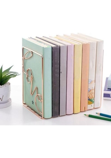 2 Adet Yaratıcı Metal Bookends Masası Depolama Tutucu Raf Kitabı Organizatör Standı, Aşk Şekilli ve kare | (Yurt Dışından)