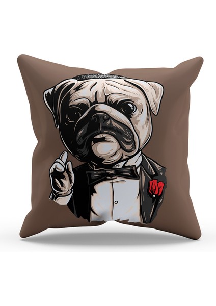 Çift Tarafı Baskılı Pug Brown Desenli Tekli Süet Kırlent Kılıfı