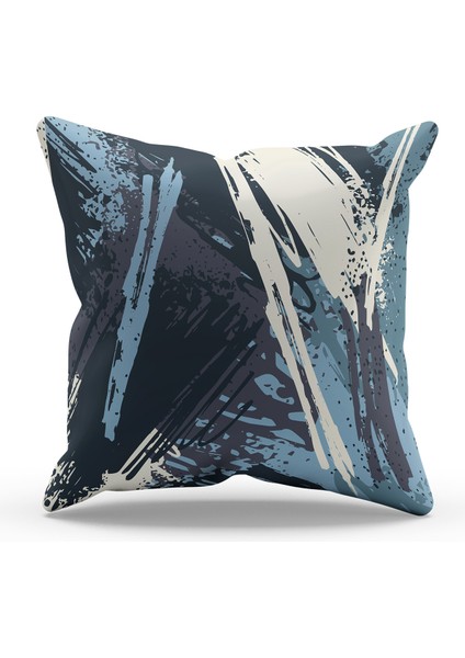 Çift Tarafı Baskılı Blue Brush Desenli Tekli Süet Kırlent Kılıfı