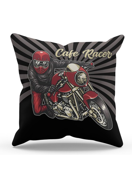 Çift Tarafı Baskılı Moto Racer Desenli Tekli Süet Kırlent Kılıfı
