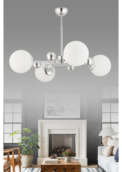 Istanbul Avize Nairobi 4'lü Gümüş Beyaz Glop Camlı Avize