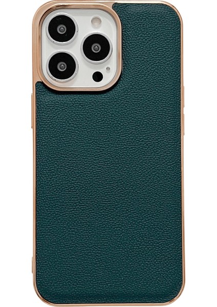 Iphone 13 Pro Max Green Için Deri Elektraplatma Telefon Kılıfı