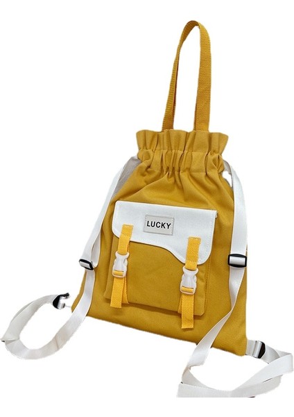 Büzgü Ipli Kanvas Omuz Çantası - Sarı (Yurt Dışından)