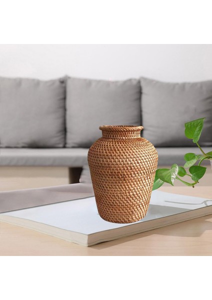 Retro Tarzı Rattan Vazo Saksı Buketleri Tutucu Dekoratif Hasır Vazolar (Yurt Dışından)