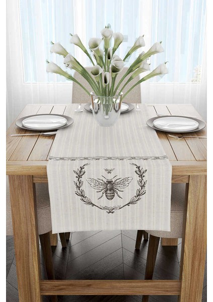 Krem Gri Çizgili Arı Desenli Dijital Baskılı Runner CGH1059-RN fiyatları