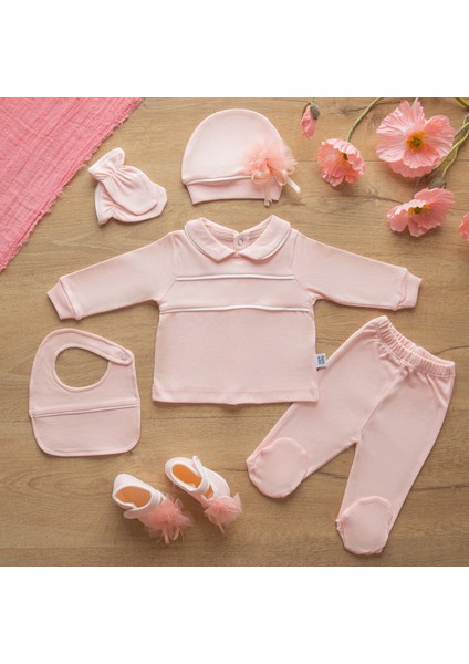 Lotus Serisi Patik Hediyeli Organik Kız Bebek Hastane Çıkışı 5li Set