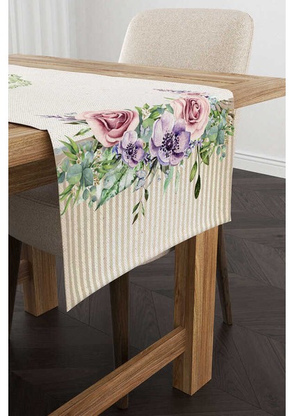 Krem Pembe Çiçek Desenli Dijital Baskılı Runner CGH1065-RN