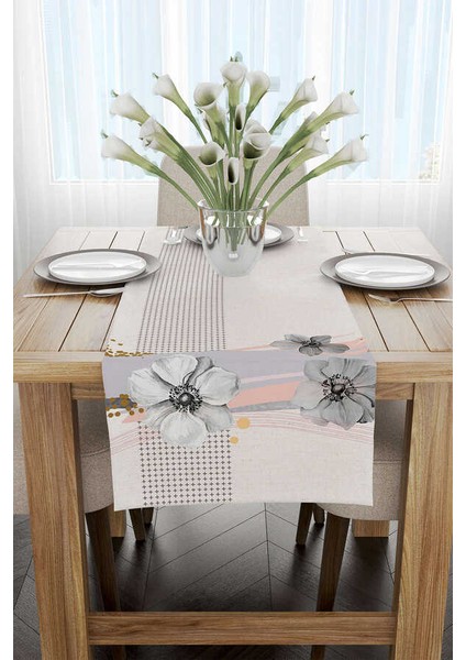Gri Pembe Modern Çiçek Desenli Dijital Baskılı Runner CGH1085-RN fiyatları