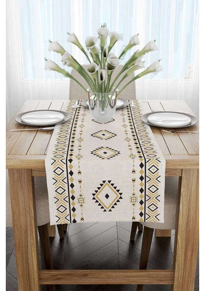 Krem Siyah Etnik Kilim Desenli Dijital Baskılı Runner CGH1086-RN fiyatları