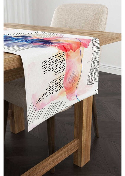 Beyaz Pembe Modern Soyut Dekoratif Desenli Dijital Baskılı Runner CGH1096-RN