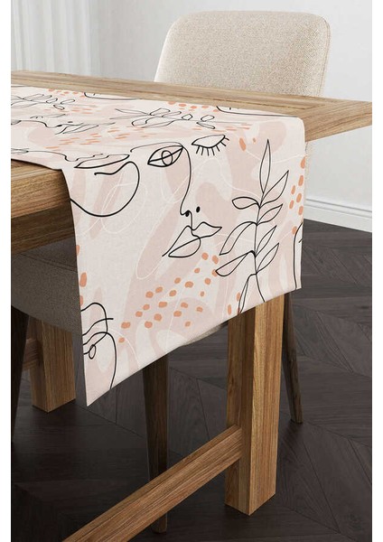 Siyah Krem Renkli Modern Siluet Desenli Dijital Baskılı Runner CGH1099-RN