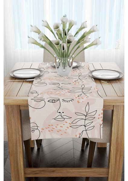 Siyah Krem Renkli Modern Siluet Desenli Dijital Baskılı Runner CGH1099-RN
