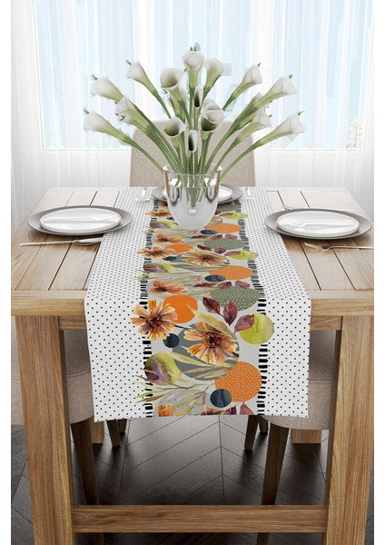 Beyaz Siyah Puantiyeli Tropikal Desenli Dijital Baskılı Runner CGH1104-RN fiyatları