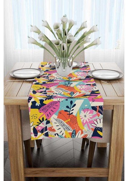 Krem Çok Renkli Tropikal Çiçek Desenli Dijital Baskılı Runner CGH1105-RN fiyatları