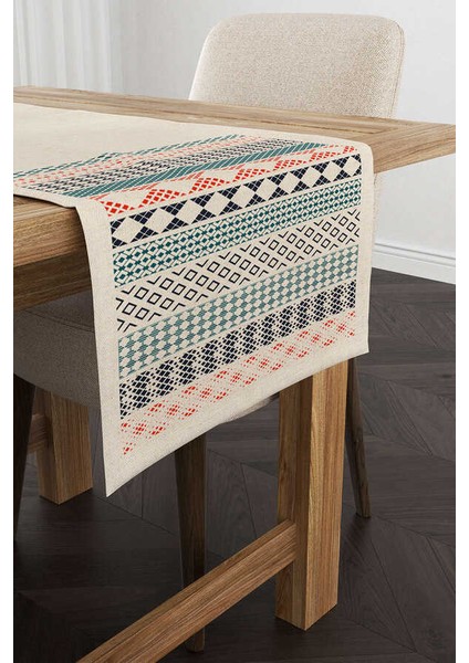 Krem Turuncu Etnik Kilim Desenli Dijital Baskılı Runner CGH1108-RN