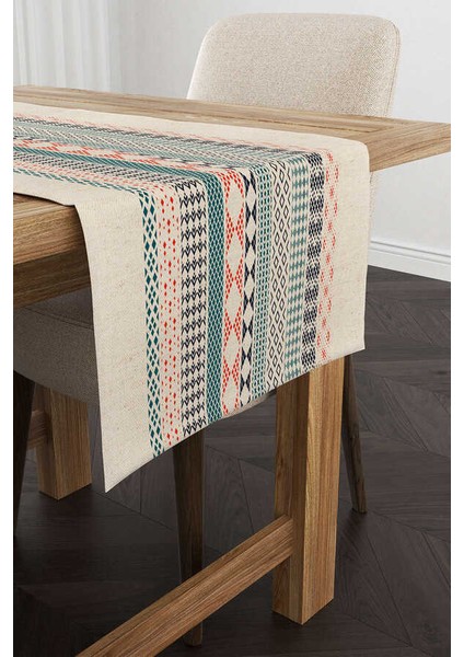 Krem Turuncu Etnik Kilim Desenli Dijital Baskılı Runner CGH1109-RN