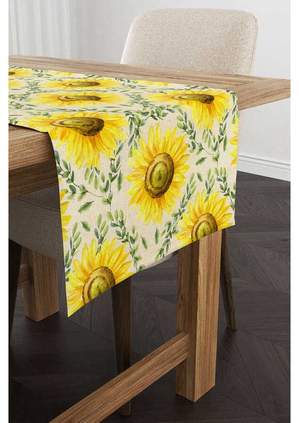 Sarı Yeşil Ayçiçek Desenli Dijital Baskılı Runner CGH1110-RN