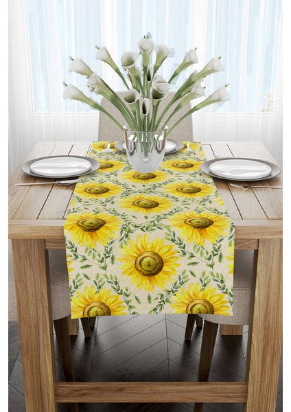 Sarı Yeşil Ayçiçek Desenli Dijital Baskılı Runner CGH1110-RN fiyatları