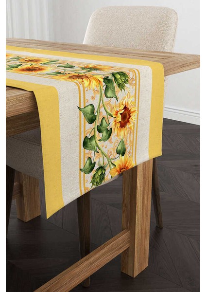 Sarı Yeşil Dekoratif Ayçiçek Desenli Dijital Baskılı Runner CGH1111-RN
