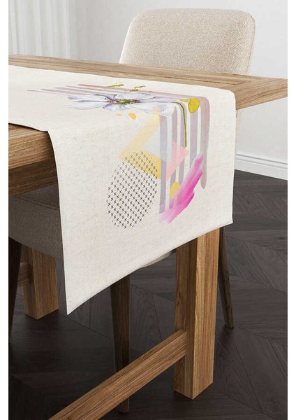 Krem Pembe Modern Dekoratif Çiçek Desenli Dijital Baskılı Runner CGH1112-RN