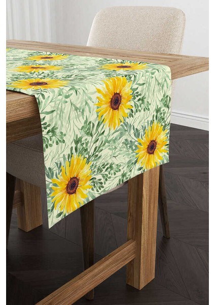 Sarı Yeşil Ayçiçek Desenli Dijital Baskılı Runner CGH1113-RN