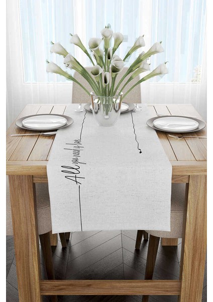 Gri Siyah Modern All You Need Is Love Yazılı Dijital Baskılı Runner CGH1118-RN