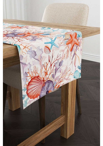 Mavi Turuncu Marin Desenli Dijital Baskılı Runner CGH1191-RN