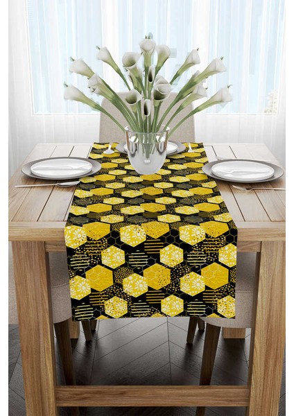 Sarı Siyah Petekli Papatya Desenli Dijital Baskılı Runner CGH1192-RN fiyatları