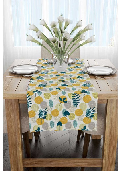 Sarı Yeşil Dekoratif Yaprak Desenli Dijital Baskılı Runner CGH1197-RN fiyatları