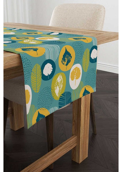 Yeşil Sarı Dekoratif Yaprak Desenli Dijital Baskılı Runner CGH1199-RN