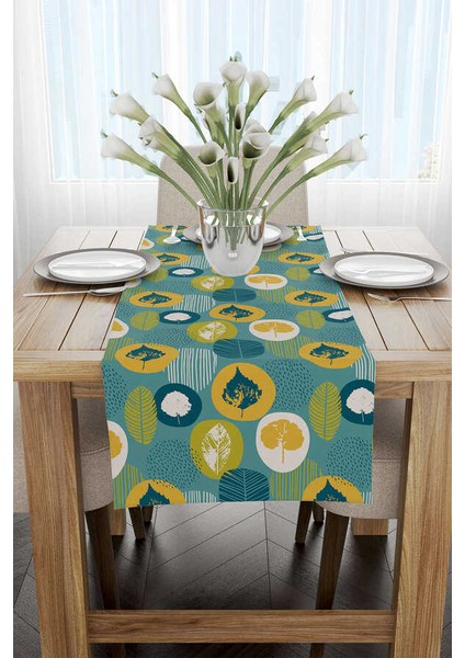 Yeşil Sarı Dekoratif Yaprak Desenli Dijital Baskılı Runner CGH1199-RN fiyatları