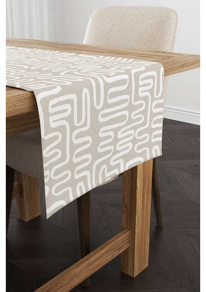 Krem Beyaz Bohem Iskandinav Geometrik Desenli Dijital Baskılı Runner CGH1205-RN