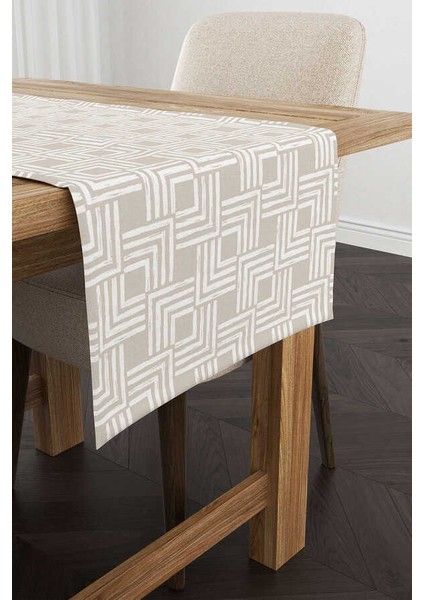 Krem Beyaz Bohem Iskandinav Geometrik Desenli Dijital Baskılı Runner CGH1206-RN