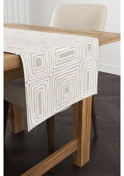 Krem Beyaz Bohem Iskandinav Geometrik Desenli Dijital Baskılı Runner CGH1213-RN