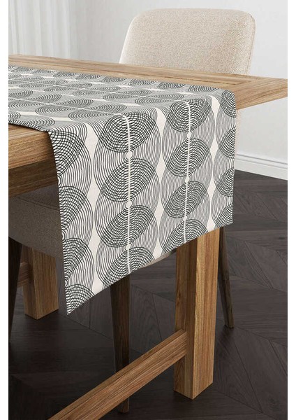 Krem Siyah Bohem Iskandinav Desenli Dijital Baskılı Runner CGH1214-RN