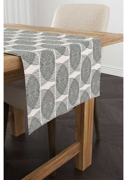 Krem Siyah Bohem Iskandinav Desenli Dijital Baskılı Runner CGH1217-RN